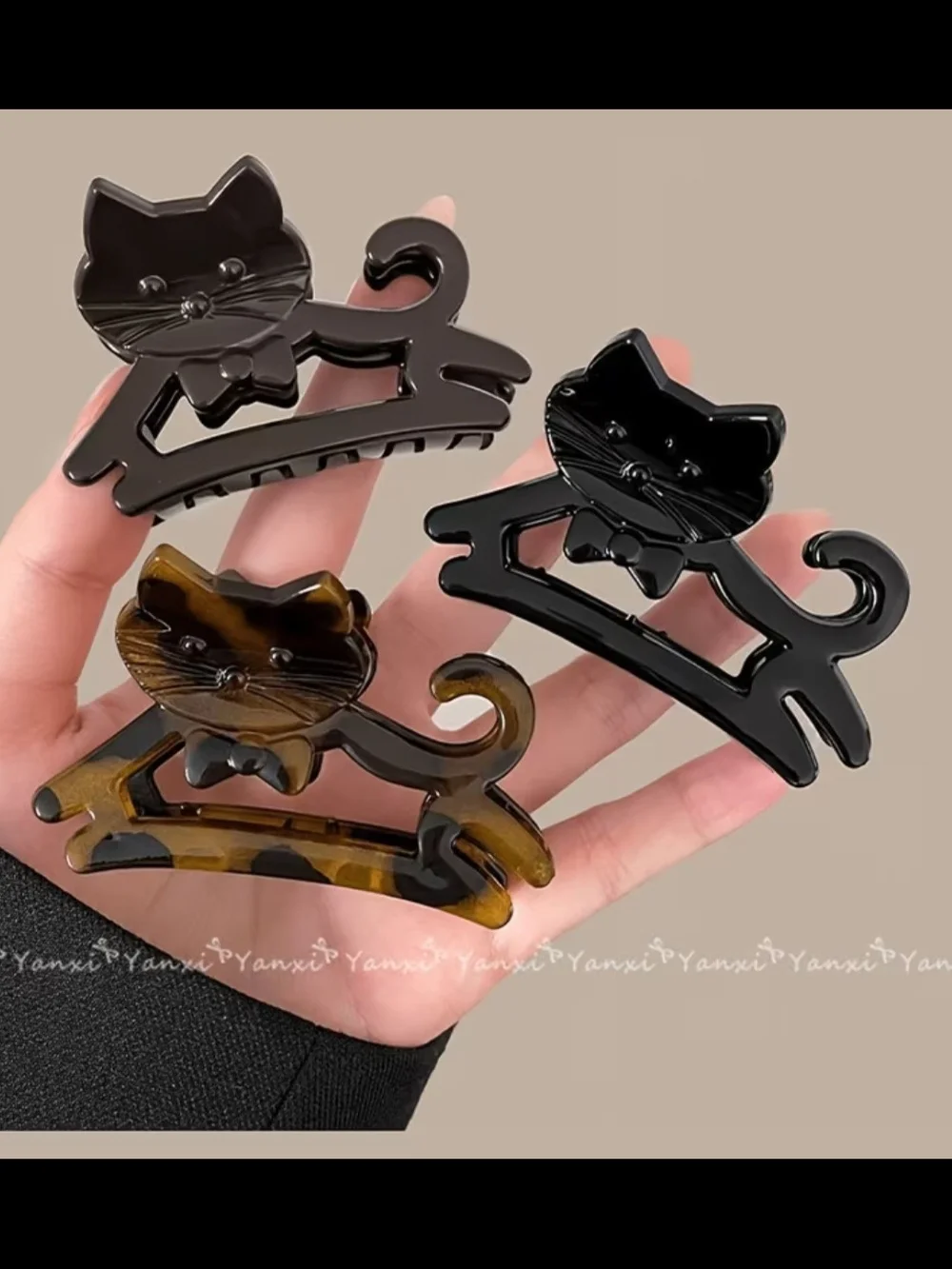 Cat-Shaped Hair Claw Clip for Pets & Humans - Black and Tortoiseshell SET OF 3